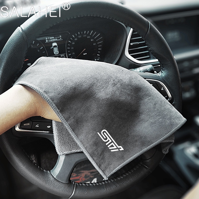Suede ขนแกะไมโครไฟเบอร์ผ้าเช็ดตัวรถจัดแต่งทรงผมทําความสะอาด Rag ผ้าสําหรับ Subaru STI Impreza Forester Tribeca XV BRZ WRX Ascent Levorg
