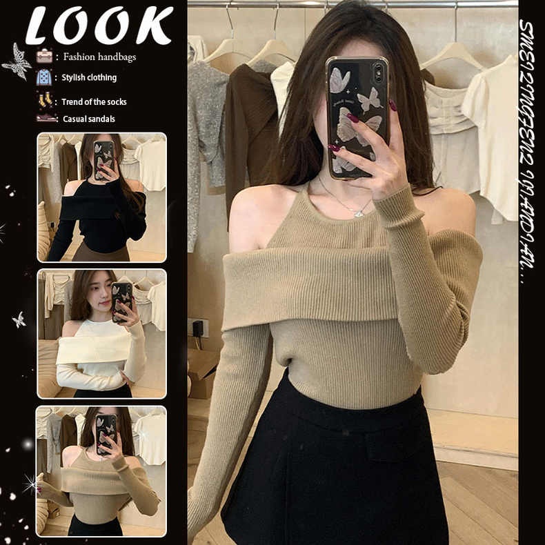 Grace เสื้อนิ้ตติ้งไหมพรมแขนยาวเว้าไหล่ เสื้อไหมพรมปาดไหล่แขนยาว สไตล์เกาหลีsocuteสุดๆ เก็บทรงแมตช์สวยจึ้งๆ 31045