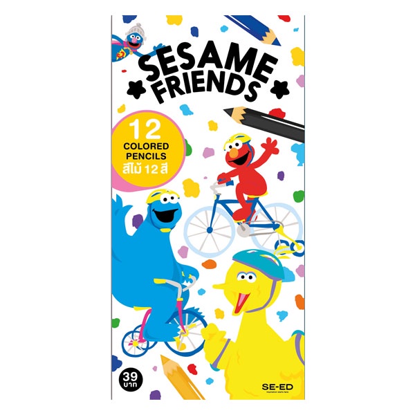 Bundanjai (หนังสือ) SST2-ดินสอสีไม้แท่งยาว 12 สี : Sesame Street-Sesame Friends Colored Pencils