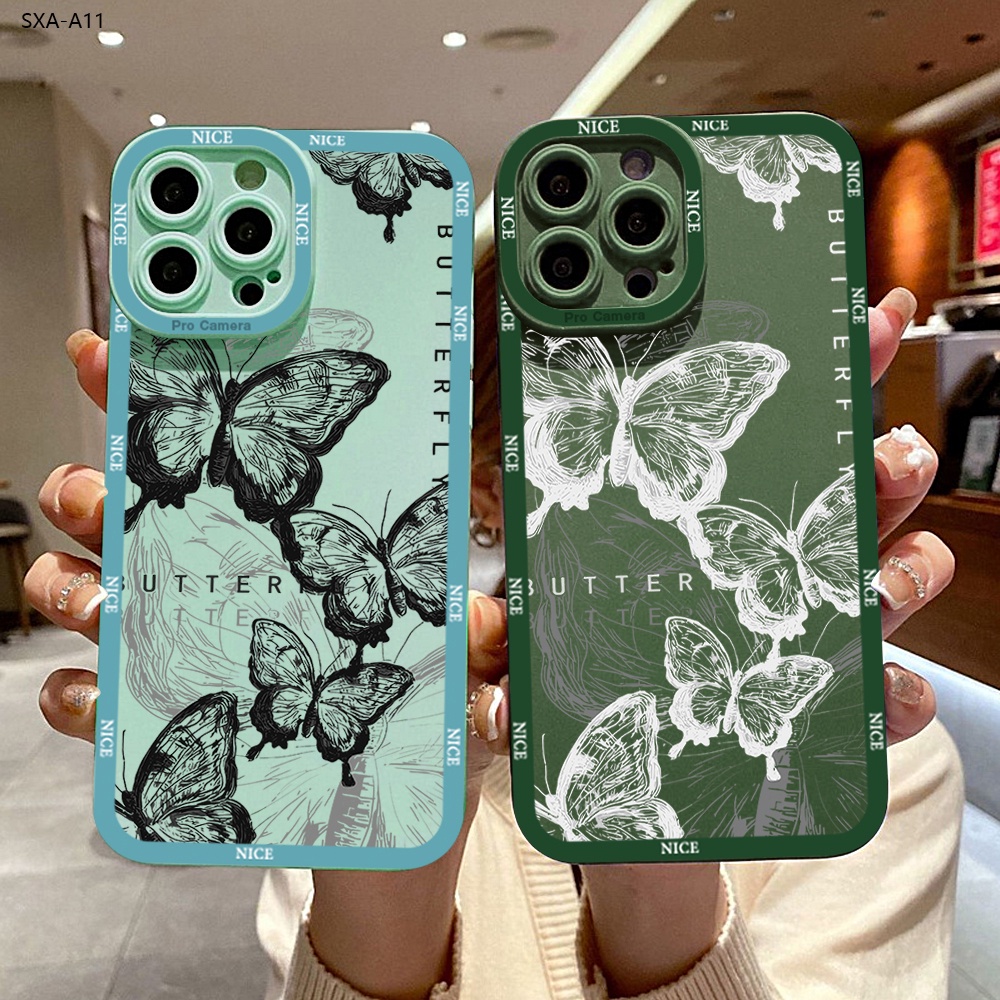Compatible With Samsung Galaxy A11 A12 A31 A32 A42 A51 A71 4G 5G  สำหรับ เคสซัมซุง Sketch Butterflies เคส เคสโทรศัพท์ Full Cover Thicken Lens Shock-Absorbing Back TPU