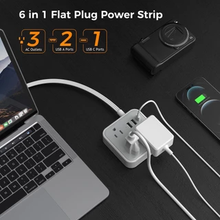 TESSAN ปลั๊กพ่วง ปลั๊กไฟ ซ็อกเก็ตต่อขยาย แบบบางพิเศษ พร้อม USB Type C อเนกประสงค์ ทนทาน คุณภาพสูง