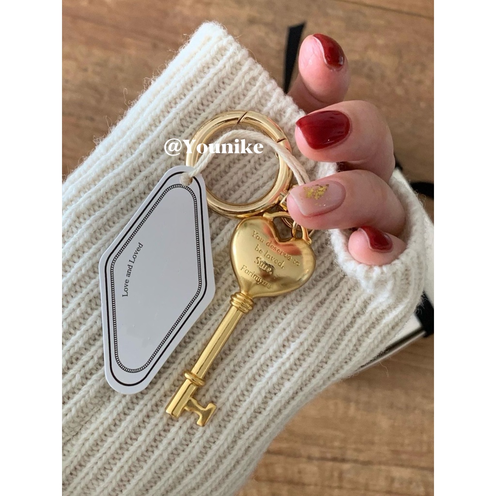 จี้พวงกุญแจทองเหลือง 18K รูปหัวใจ สไตล์เกาหลีเรโทร สําหรับ AirPods