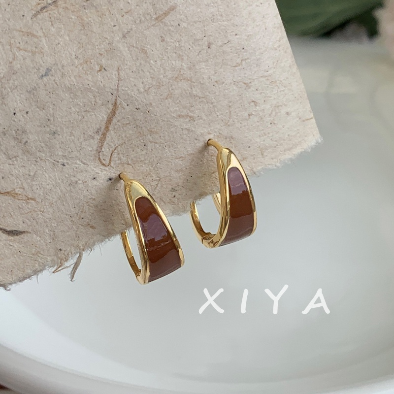 XIYA ต่างหู ทรงกลม เคลือบหยดน้ํา สไตล์ฝรั่งเศส เรโทร