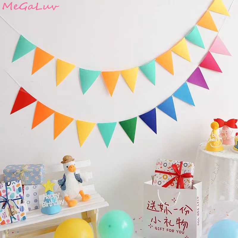 ธงสามเหลี่ยม ผ้าสักหลาด สีรุ้ง หลากสี สําหรับตกแต่งปาร์ตี้วันเกิด งานแต่งงาน เบบี้ชาวเวอร์