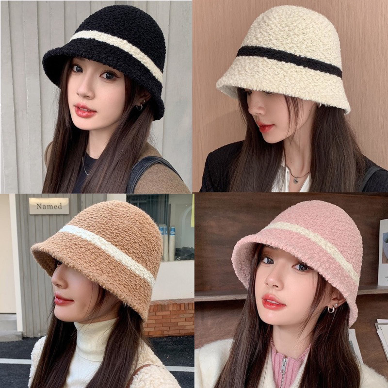(TJ) หมวกบัคเก็ต ขนเทียมทรงปิดหน้า (แถบ1เส้น)