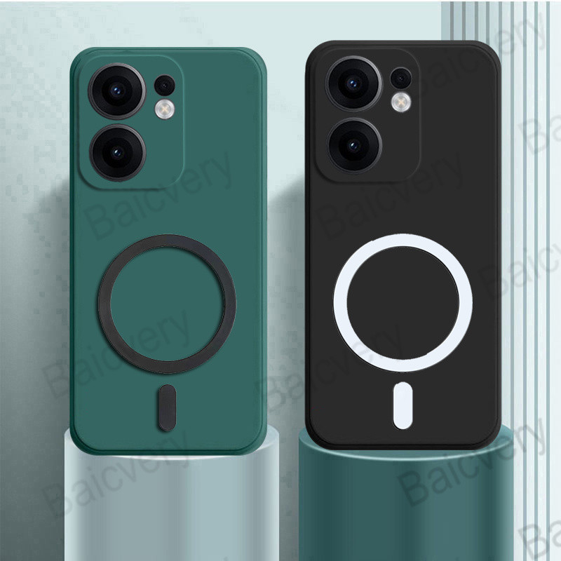 สําหรับ OPPO Reno13 F 4G CPH2701 5G CPH2699 สีลูกกวาด Soft TPU สีดําเกราะป้องกันกันกระแทกฝาหลังด้วยสติกเกอร์แม่เหล็ก