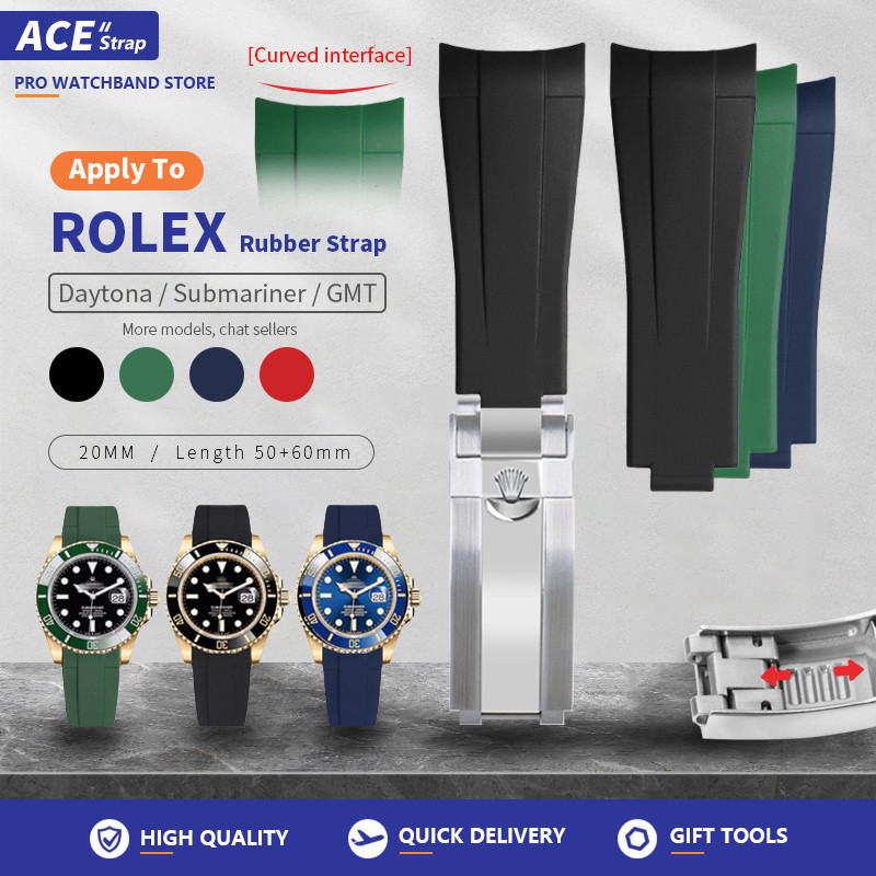 เหมาะสำหรับนาฬิกา ROLEX สายยางอินเตอร์เฟซแบบโค้ง 20mm เหมาะสำหรับ Daytona Submariner GMT ปรับแต่งสายนาฬิกาแบบดึงหัวเข็มขัด