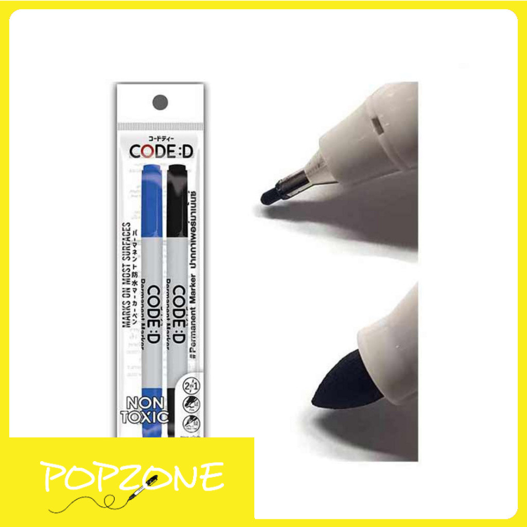 CODE:D ปากกาเพอร์มาเน้นซ์ Permanent Marker แพ็กคู่ 2 ด้าม ดำ+น้ำเงิน