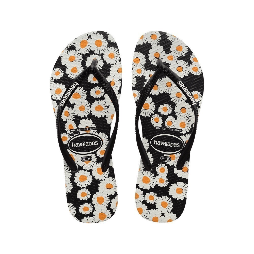 HAVAIANAS รองเท้าแตะผู้หญิง Slim Daisy Flip Flops BLACK 41478870128F_U3WTBK