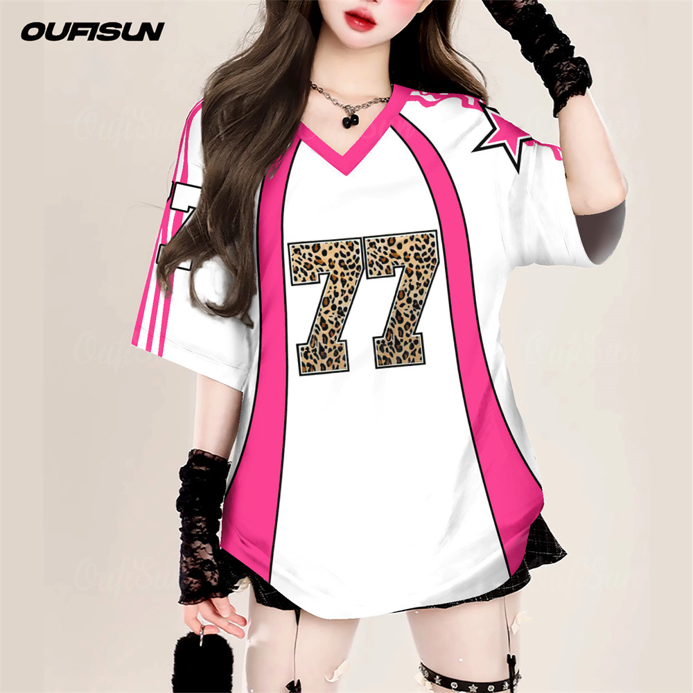 2025 สไตล์เกาหลี Unisex NO.66 ฟุตบอลเสื้อยืดเสือดาวพิมพ์กีฬา Jersey Oversize หลวมแขนสั้นเสื้อยืด Streetwear สําหรับสาวร้อนแนวโน้ม 2568 - รูปที่ 6