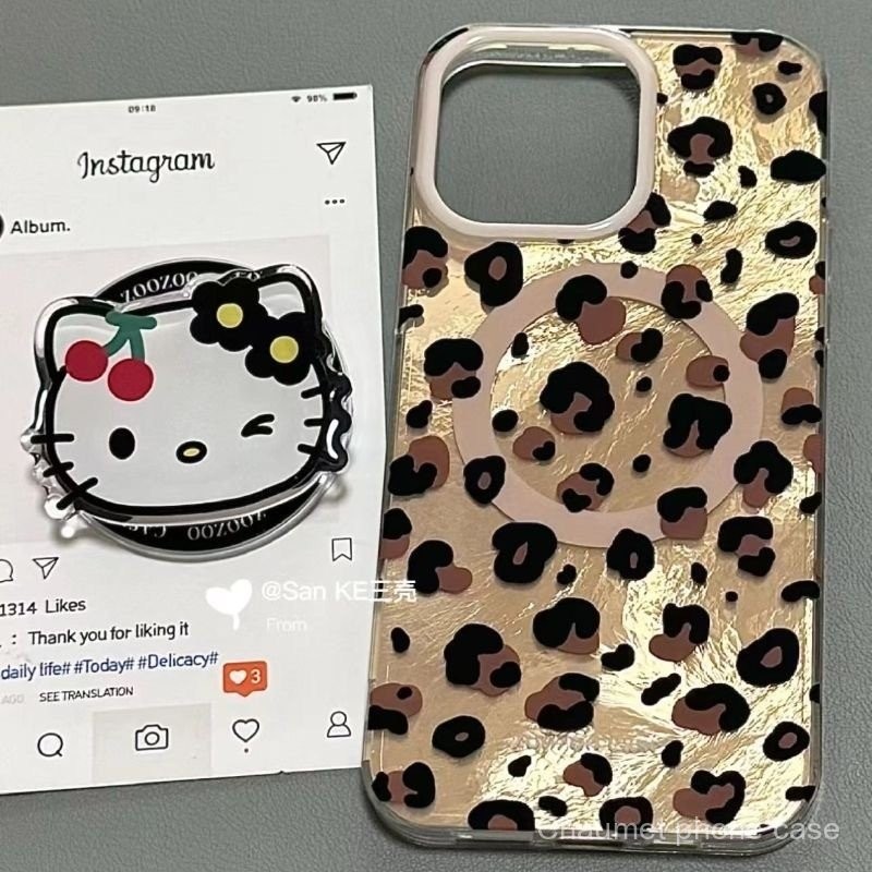 เคสโทรศัพท์แม่เหล็กลายเสือดาววินเทจ แมวคิตตี้ ขาตั้งแม่เหล็ก รองรับ iPhone 15 กันกระแทก 16 เคสโทรศัพท์แม่เหล็ก 13 รูใหญ่ 14 Pro Max เคสนุ่ม 12 กันกระแทก 11 XR หญิง X บุคลิกภาพ TMNF