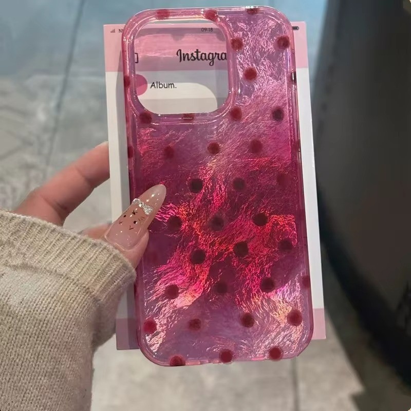 Raspberry Red Polka Dot เคสโทรศัพท์สําหรับ IPhone 11 12 13 14 15 16 Pro Max XS XR X 7 8 14 15 16 Plus SE 2020 ฝาครอบ