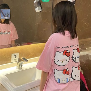 ใหม่ เสื้อยืดลําลอง แขนสั้น คอกลม พิมพ์ลายการ์ตูน Sanrio Hello Kitty ทรงหลวม อเนกประสงค์ แฟชั่นฤดูใบไม้ผลิ และฤดูร้อน สําหรับสตรี และนักเรียน 2023