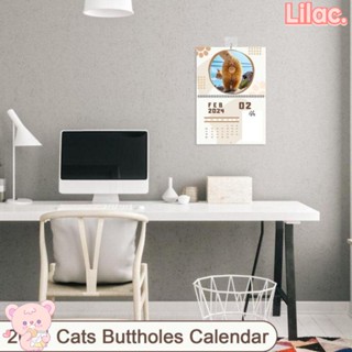 Lilac ปฏิทินแขวนผนัง 2024 พร้อมปฏิทินปีใหม่ รูปก้นแมว สําหรับวางแผนในร่ม