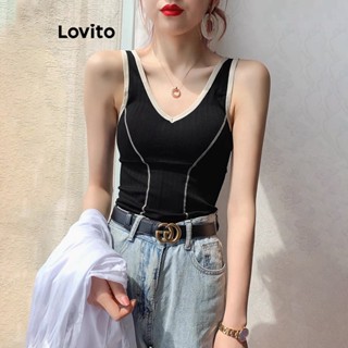 Lovito เสื้อกล้ามลําลอง บล็อกสี โครงสร้างเรียบง่าย สําหรับผู้หญิง LNA21122 (สีดํา)