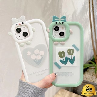 เคสโทรศัพท์คู่สำหรับไอโฟน 11 12 13 14 15 Pro Max XR 7 6 8 Plus X XS MAX ทิวลิปกุหลาบ ธนูใหม่เลนส์สร้างสรรค์เคสมือถือ