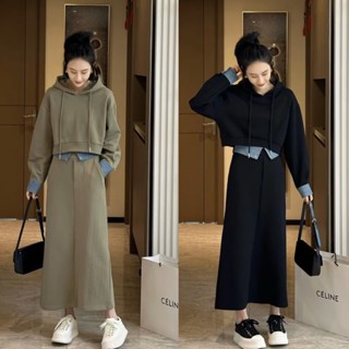 【Set Oversize】เสื้อกันหนาวแขนยาว มีฮู้ด ทรงหลวม พลัสไซซ์ แฟชั่นสไตล์เกาหลี (40-150 กก.)