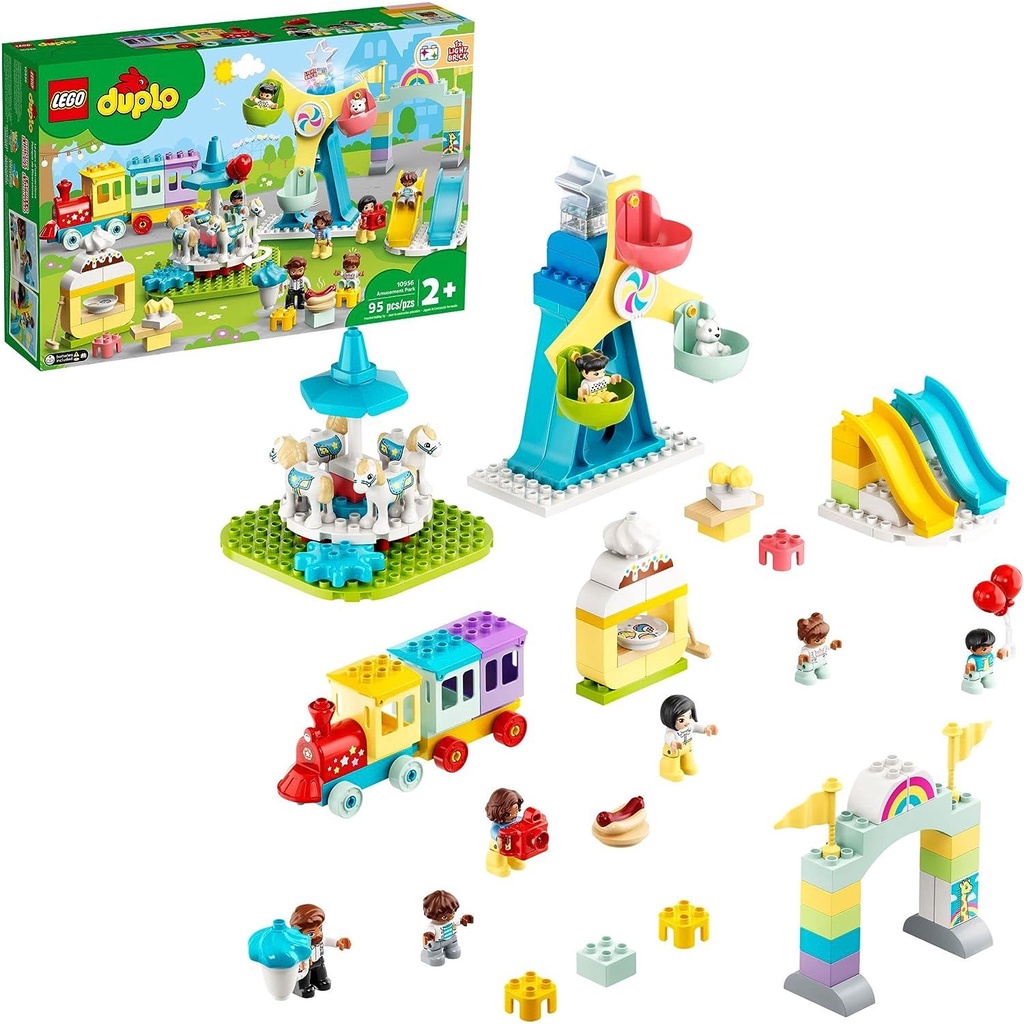 LEGO DUPLO Town Amusement Park Fairground 10956 Building Set - Featuring 7 Duplo Figures, Trains, Sl