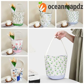 Oceanmapdz กระเป๋าทรงถัง ลายดอกไม้ สด ความจุขนาดใหญ่ Gardenia กระเป๋าถือลําลอง สไตล์เกาหลี สําหรับคุณแม่ เดินทาง