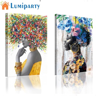 Lumiparty ภาพจิตรกรรมบนผ้าใบ ลายกราฟฟิติ เด็กผู้หญิงแอฟริกัน สีสันสดใส สําหรับตกแต่งผนังบ้าน