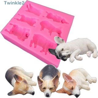 Twinkle แม่พิมพ์ซิลิโคน รูปสุนัขนอนหลับ 6 ช่อง ขนาด 11*9.4*2.3 ซม. สีชมพู สําหรับทําคัพเค้ก ฟองดองท์