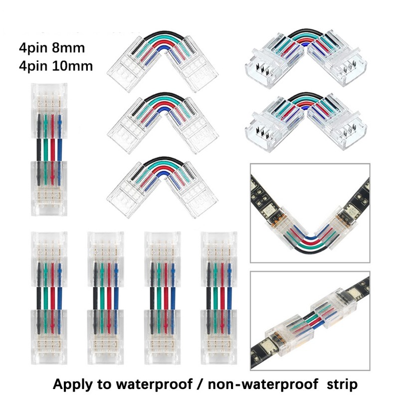Led Strip Connector 4 ขา 10 มม.L รูปร่างมุมขวาปรับ/H รูปร่างสําหรับ 3528/5050 SMD RGB LED Strip โคมไ