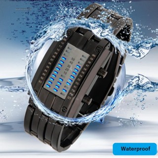 【GRCEKRIN】Binary Watch Stainless Steel Blue LED Digital Wristwatch Classic Creative