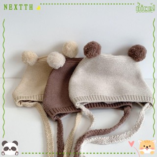 Nextth หมวกผ้าฝ้ายถัก ปอมปอม นุ่ม อบอุ่น ป้องกันหู สีพื้น สําหรับเด็กผู้ชาย 4-28 เดือน