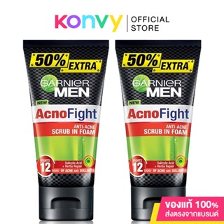 [แพ็คคู่] Garnier Men Acnofight Anti-Acne Scrub in Foam [150ml x 2pcs] โฟมล้างหน้าแก้ปัญหาสิวสำหรับผู้ชาย.