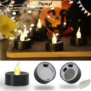 Pdony เทียนไฟฟ้า LED พลาสติก สีดํา ไร้ควัน พร็อพสําหรับปาร์ตี้ฮาโลวีน 12 ชิ้น