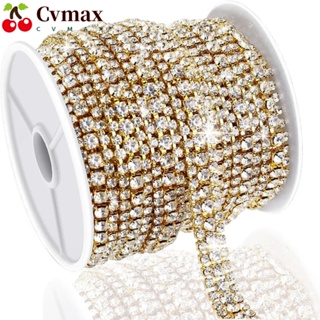 Cvmax สายโซ่ ประดับพลอยเทียม คริสตัล 3 แถว สีทอง 3 หลา สําหรับเย็บเสื้อผ้า DIY