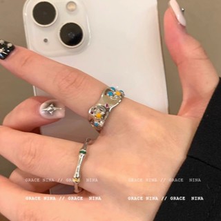 Dopamine ring female ins style minority design 2023 new ring to ring personality high sense adjustable index finger ring