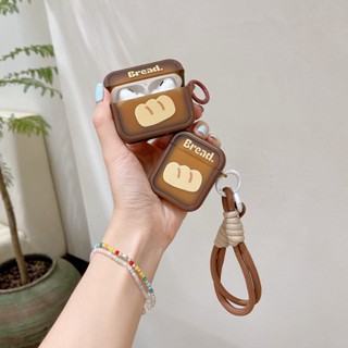 เคสหูฟังเจลนิ่ม กันกระแทก ลายขนมปัง พร้อมสายคล้องมือ สําหรับ AirPods 1 2 Pro 3 (2021) Pro 2