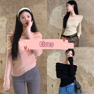 Elves✨พร้อมส่ง✨ เสื้อแขนยาวไหมพรมเปิดไหล่ มี 3สี ~95148~ -C