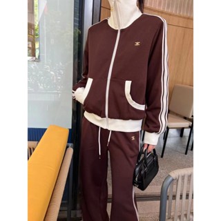 RKPB CEL 23 autumn and winter New contrast color platinum thread embroidered letter air cotton sweater zipper casual pants fashion suit