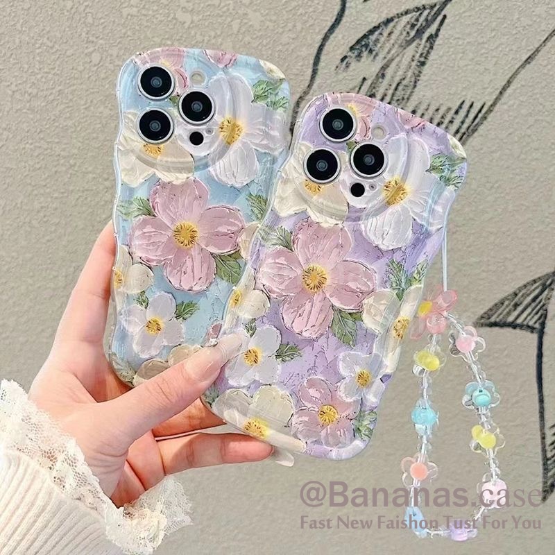 เคสโทรศัพท์มือถือแบบนิ่ม ใส ลายภาพวาดสีน้ํามัน รูปดอกไม้ พร้อมสายคล้อง สําหรับ iPhone 15 14 13 12 11 Pro Max X Xr Xs Max 7 8 6 6s Plus SE2020