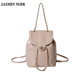 Jasmin NOIR กระเป๋าเป้สะพายหลัง กระเป๋านักเรียน หนัง PU ขนาดใหญ่ จุของได้เยอะ แต่งสายโซ่ แบบเรียบง่าย สําหรับผู้หญิง