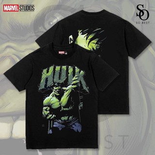 SO.BEST เสื้อยืดมาร์เวล Marvel Hulk ลิขสิทธิ์แท้มาร์เวล / ผ้าสีดำสกรีนหน้า-หลัง