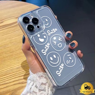 โปร่งใสเคสโทรศัพท์ สําหรับไอโฟน 11 12 13 14 15 Pro Max 7 8 Plus XR X XS MAX SE หน้ายิ้มสีขาว TPU อ่อนนุ่ม กันกระแทก