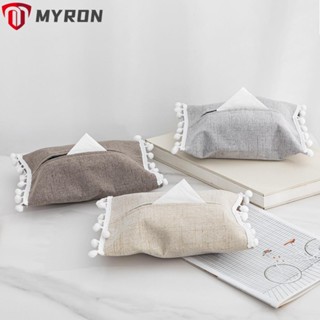 Myron กล่องทิชชู่ ทรงสี่เหลี่ยมผืนผ้า ประดับพู่ แบบนิ่ม สีฟ้า สีเบจ สําหรับตกแต่งโต๊ะ 2 ชิ้น