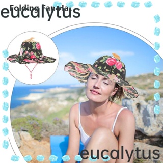 Eucalytus1 หมวกปีกกว้าง ป้องกันแดด พับได้ แบบพกพา เหมาะกับเดินชายหาด สําหรับผู้หญิง