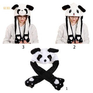 【KUKU*】หมวกหูกระโดด ผ้ากํามะหยี่ขนนิ่ม ลายอุ้งเท้าแพนด้า ตลก ขยับได้ สําหรับผู้หญิง เด็กผู้หญิง คอสเพลย์ ปาร์ตี้คริสต์มาส วันหยุด