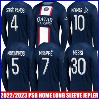 เสื้อกีฬาแขนยาว ลายทีมชาติฟุตบอล PSG Paris Saint Germain Messi Neymar Mbappe Ramos Marquinhos พลัสไซซ์ PG1 2023