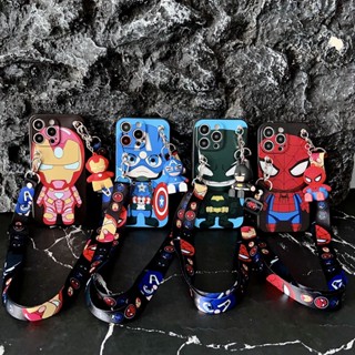 เคสโทรศัพท์มือถือ ลายการ์ตูน Captain America Iron Man พร้อมตุ๊กตา และสายคล้องยาว สําหรับ Samsung Note 9 10 10 Plus S22 Ultra S20 FE S21 S21 FE S22 S22 Plus S21 Plus S21 Ultra