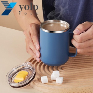 Yolo แก้วกาแฟสเตนเลส มีฉนวนกันความร้อน สองชั้น 450 มล. แบบพกพา พร้อมฝาปิด