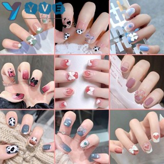 Yve เล็บปลอม ประดับโบว์ พลอยเทียม DIY 24 ชิ้น/กล่อง