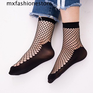 Mxfashione ถุงเท้าตาข่าย ลูกไม้ สีดํา สําหรับผู้หญิง