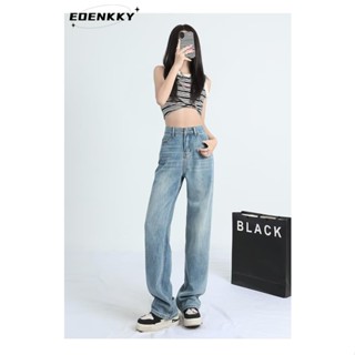 EOENKKY กางเกงขายาว กางเกงยีสน์ผู้หญิง ทรงหลวม ๆ ตรง Retro Hip Hop Pants 2023 NEW Style WNK2390T8P 37Z230912