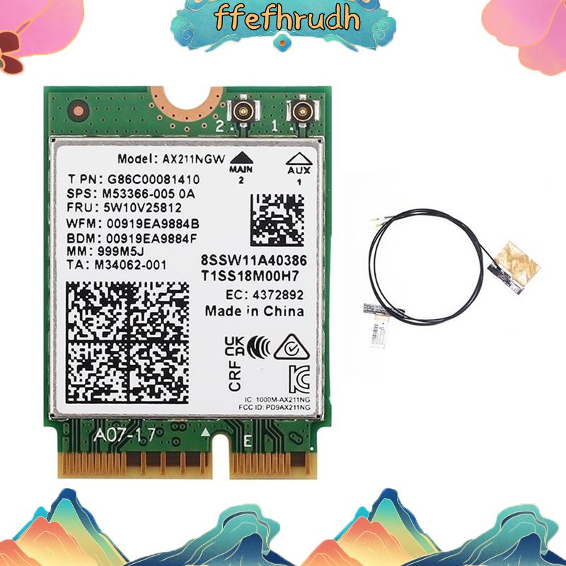 Ffefhrudh การ์ดเครือข่ายไร้สาย Wifi 6E AX211NGW Tri Band 2.4G 5G 6Ghz สําหรับบลูทูธ 5.2 AX211 M.2 Ke