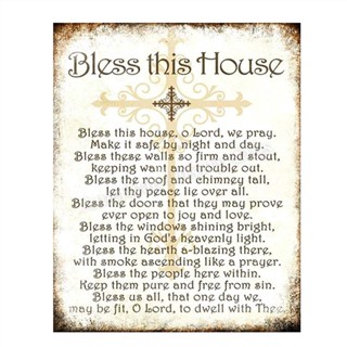 สติกเกอร์ติดผนัง พิมพ์ลาย Bless This House O God We Pray Distressed Parchment สําหรับตกแต่งบ้าน ห้องครัว